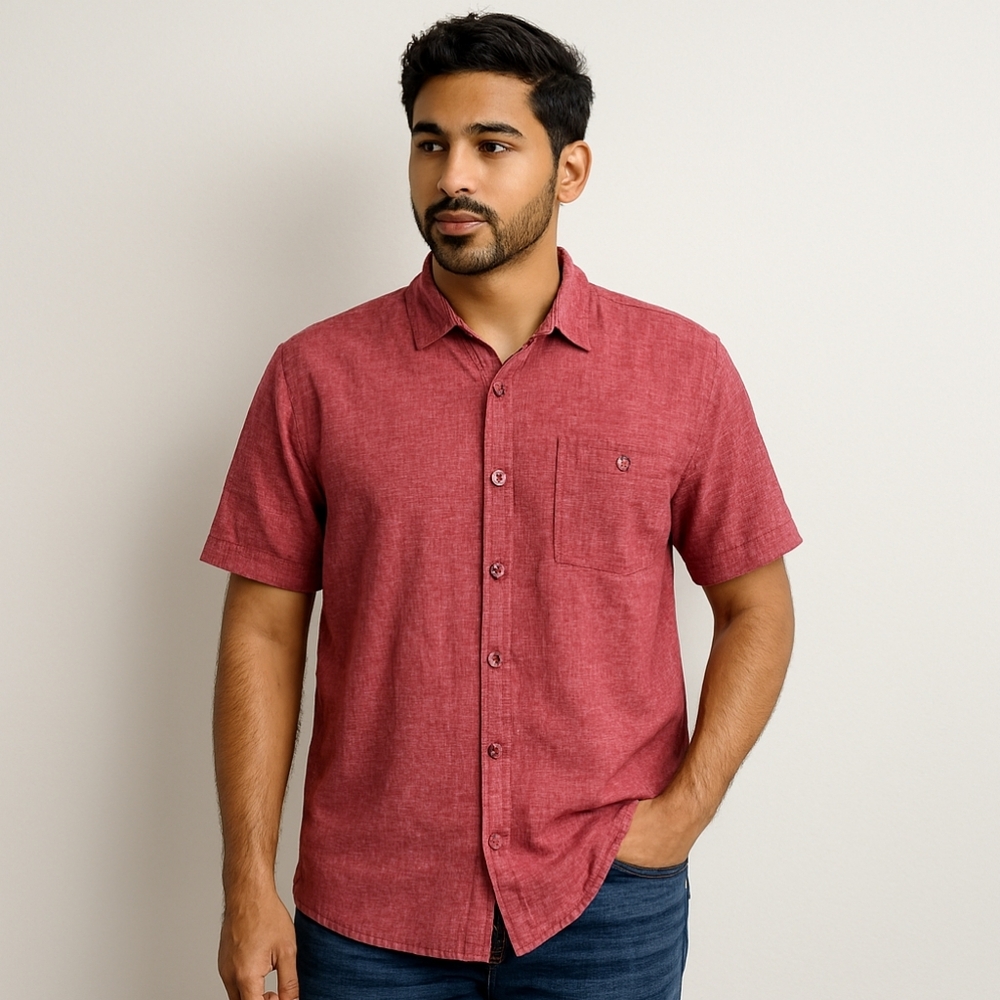 Bruno Button Down Shirt Mens Large Washable Linen Red Short Sleeve